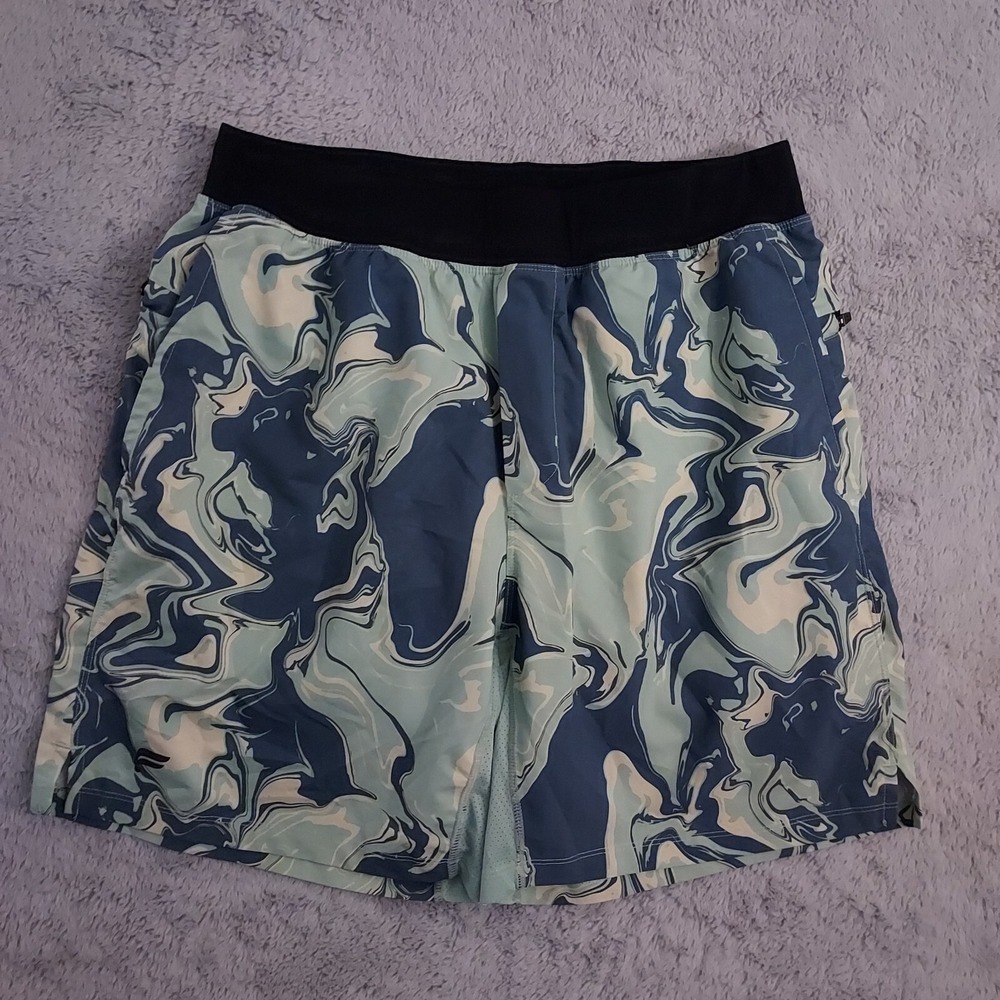 Fabletics Shorts Mens 30 Elastic Waist Lined Blue Green Performance Zip Pockets - Picture 2 of 10